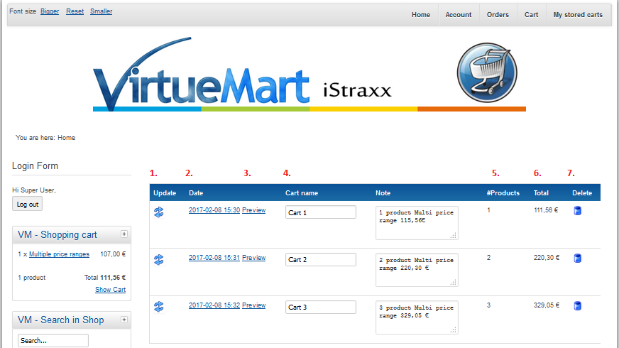 istraxx cartsaver frontend stored carts view