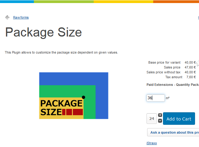 package size product frontend